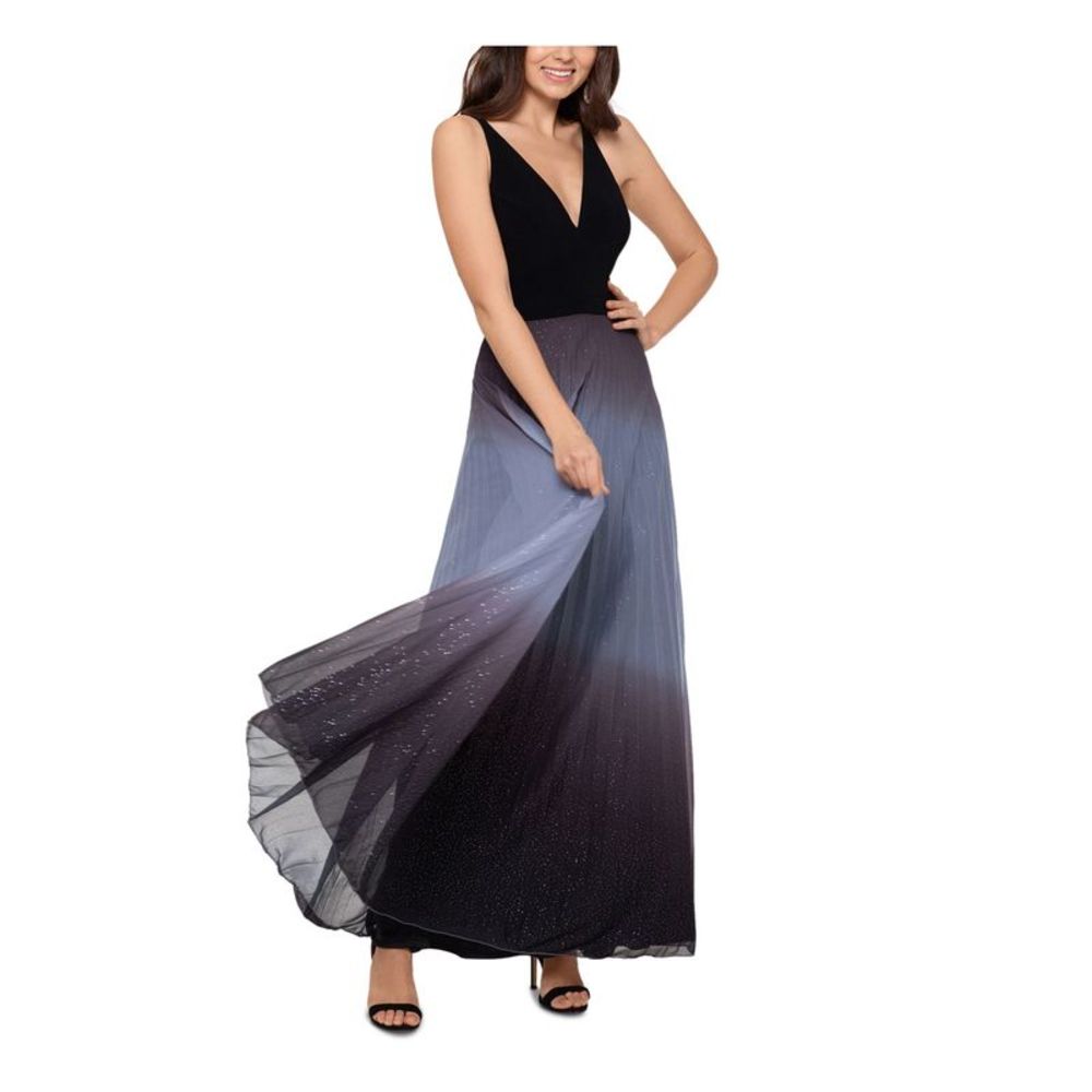 BETSY & ADAM Womens Gray Gown Sleeveless Full-Length Accordion Pleat Dress 12